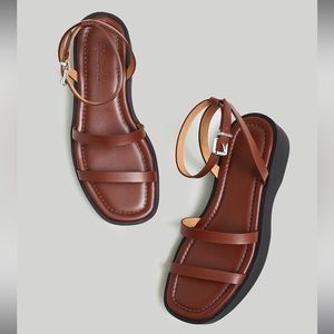 Madewell Double-Strap Platform Sandal in Brown Leather